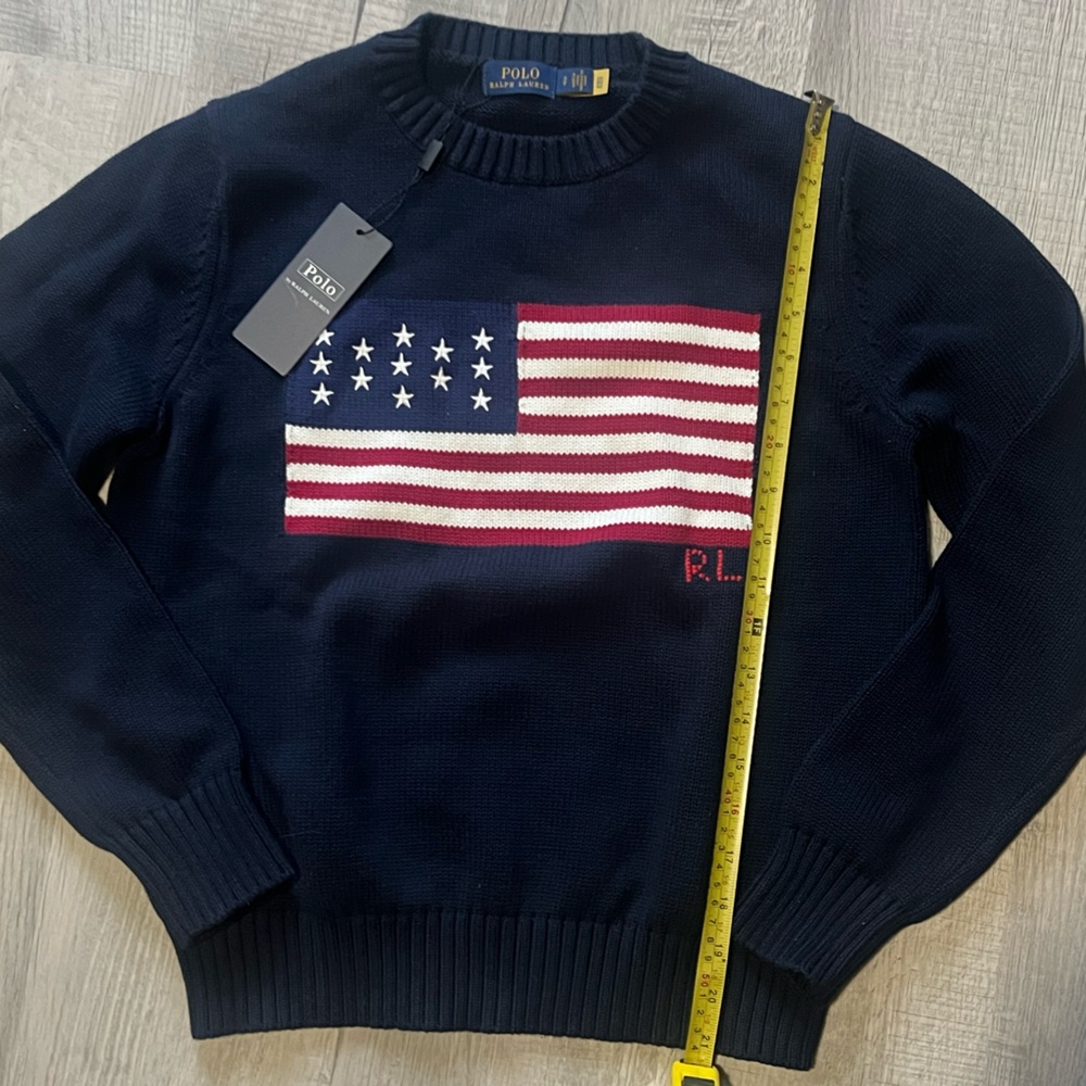 Polo by Ralph Lauren Dark Blue Sweater with American Flag - Picture 2 of 6